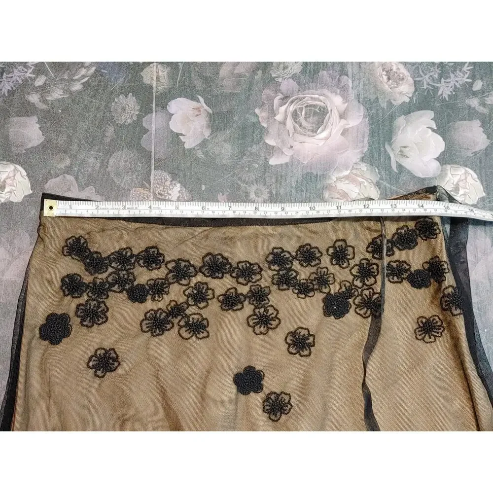 Allison Taylor High Waist Midi Tulle Skirt Embroidered Brown Black Womens Size 6